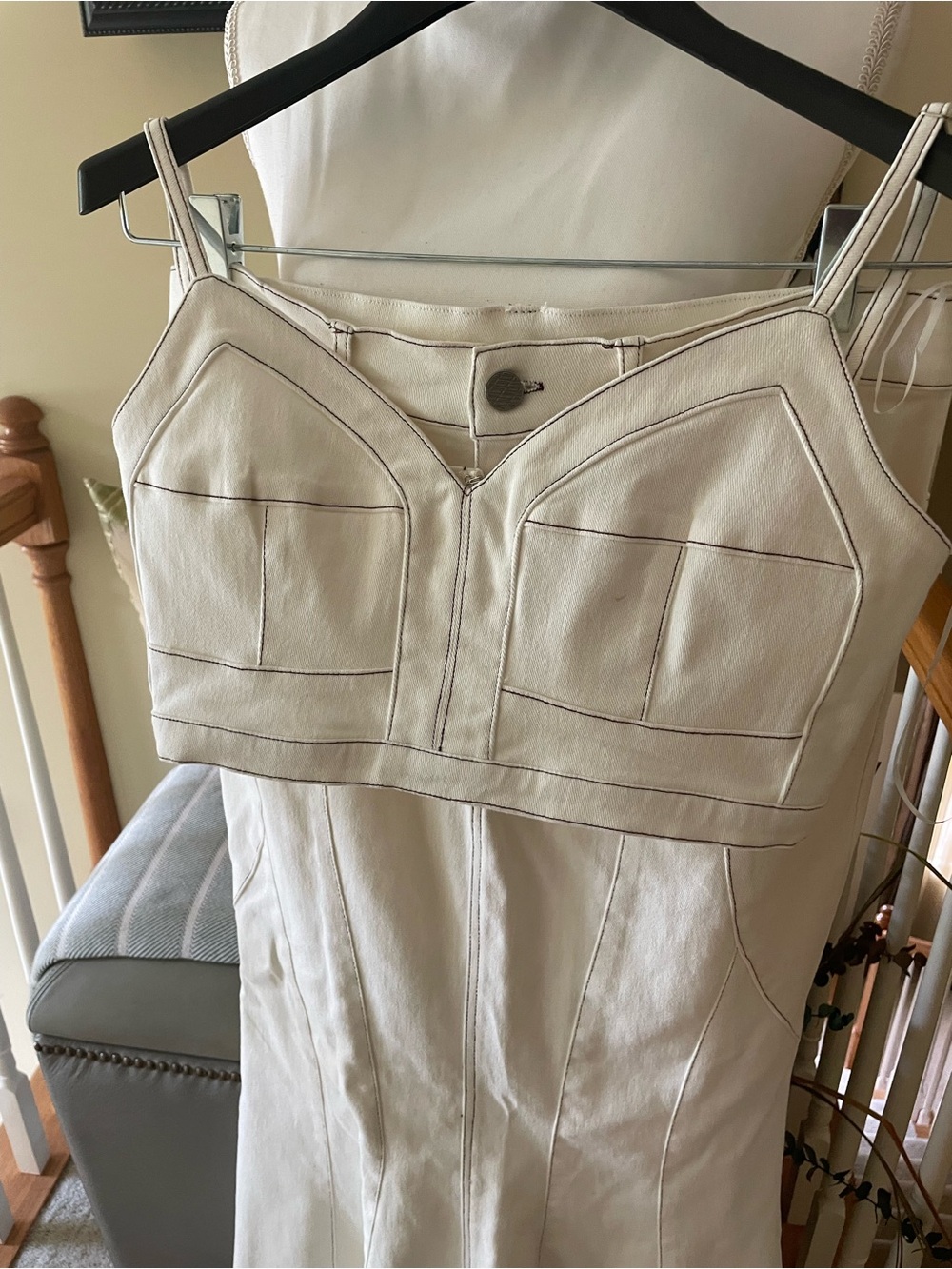 EUC-Canvas Cream Flared Maxi Skirt Set with Contrast Topstitching - Picture 5 of 12